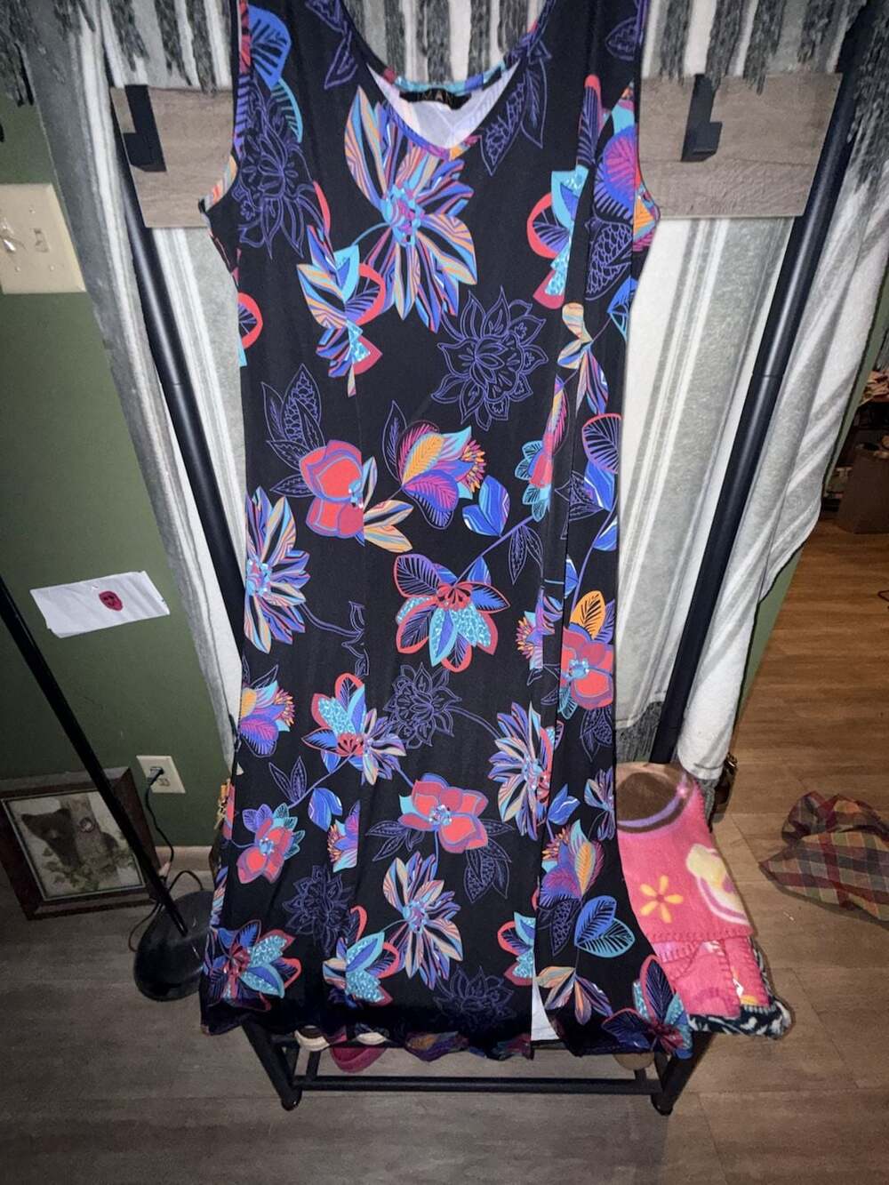 IMAN Floral Tank Maxi Dress Size L Black Multi
